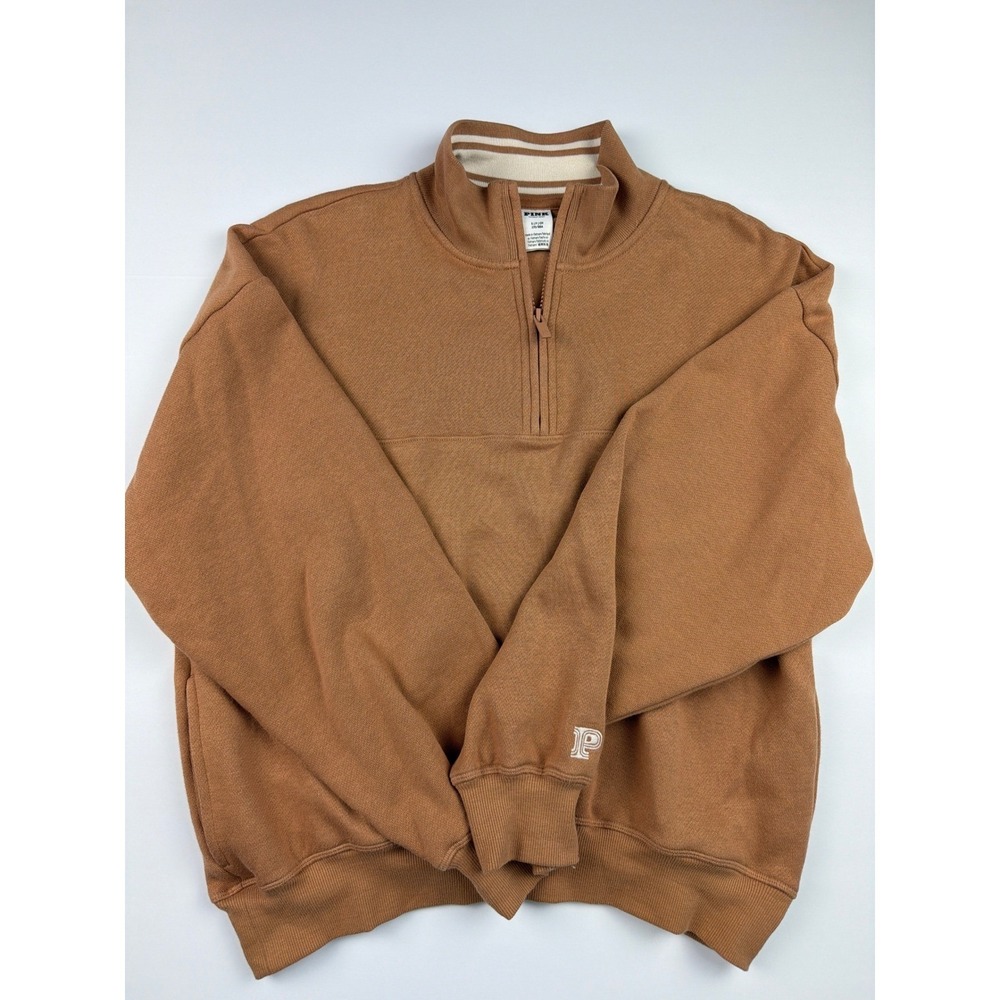Victoria's Secret PINK Quarter Zip Sweatshirt Camel Brown Mock Neck Pullover S